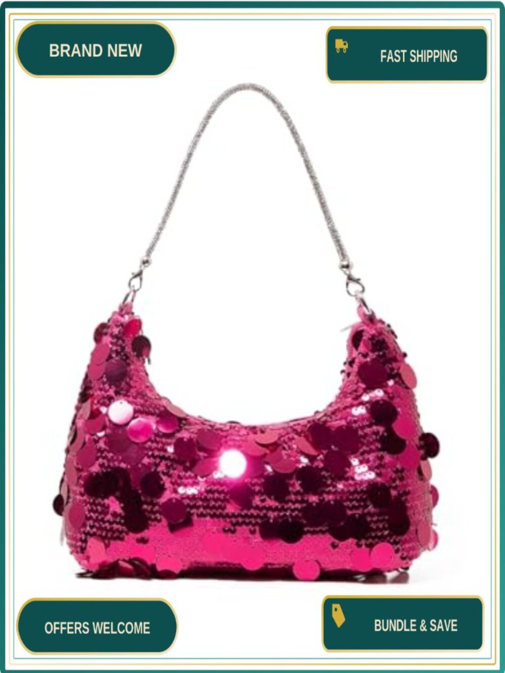 Sequin Clutch Purse Evening Handbag Detachable Chain Women